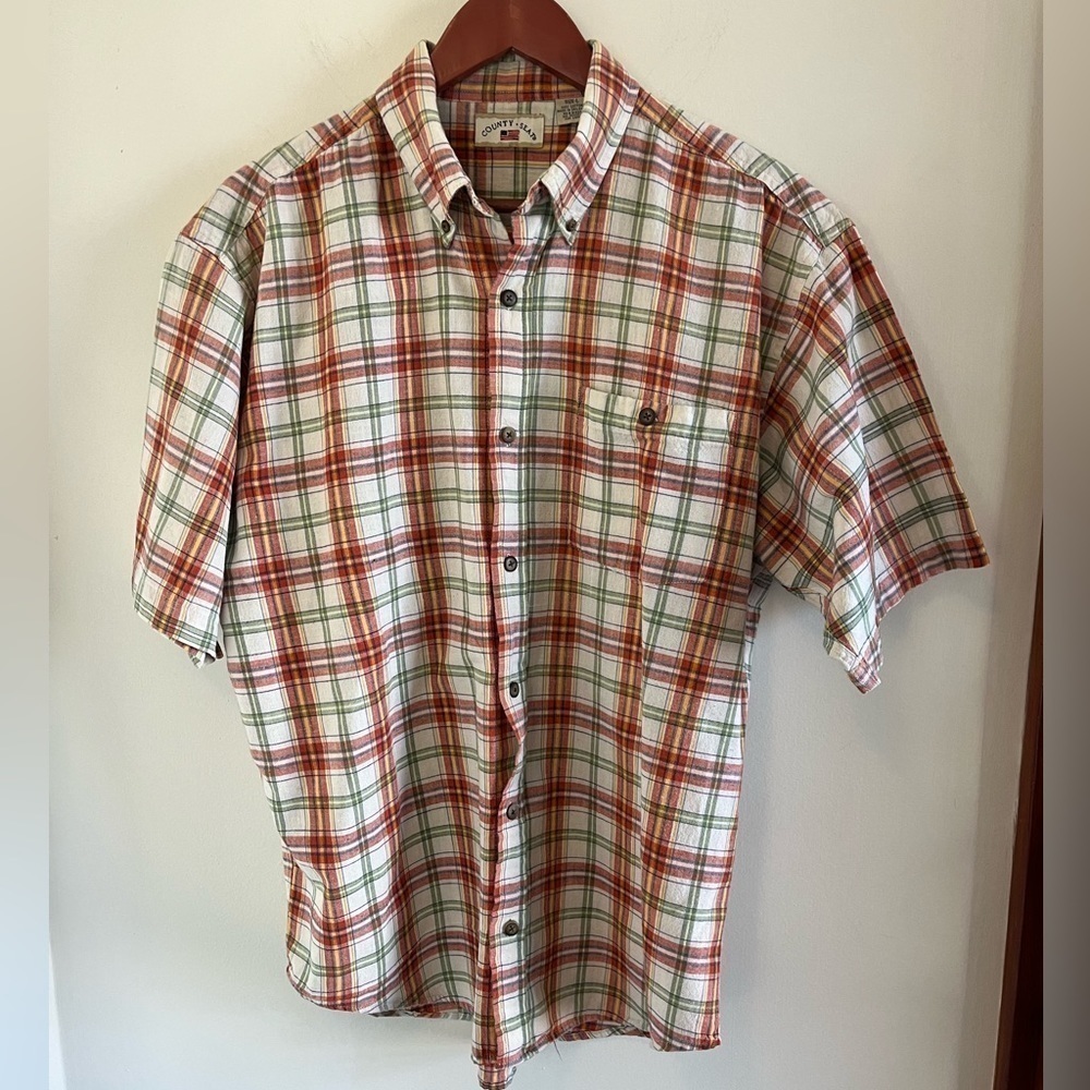 Country Seat Short Sleeve Cotton Plaid Button Down Shirt